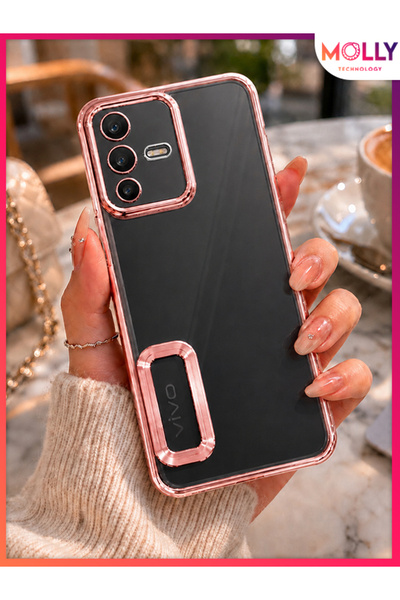 Molly VİVO V23 5G İçin Kenarları Metalik Rose Lens Koruyuculu Lou Lazer Şeffa...