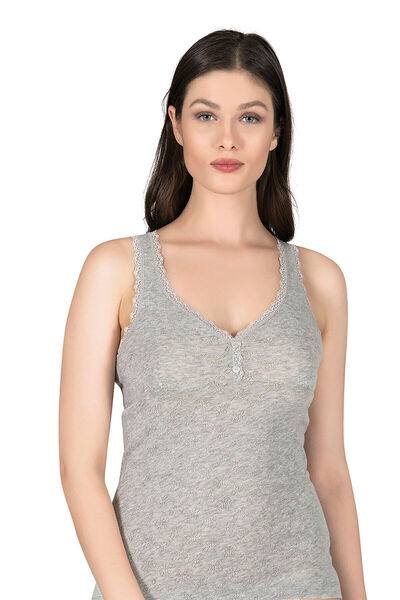 BENALİ Women's Cotton Transfer Rib Jacquard Thick Strap Buttoned Undershirt