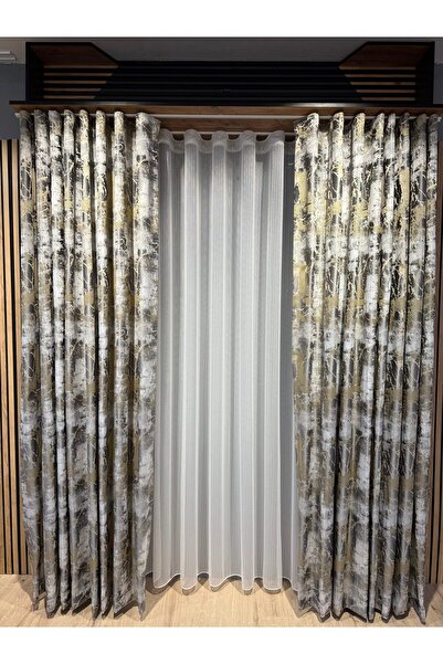 ArasyaHome Bella Elegant Textured Drapery Curtain Grey/Gold
