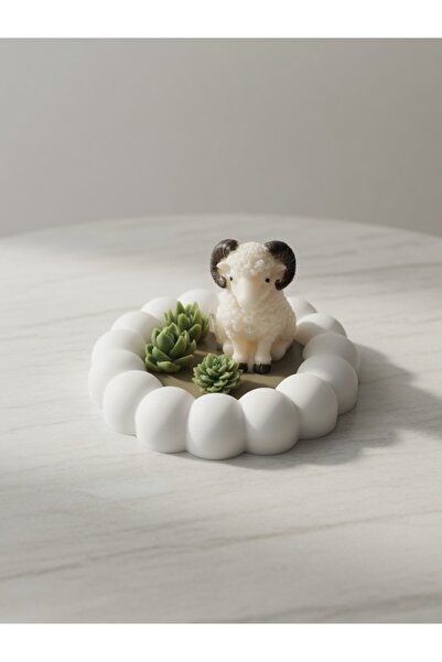 NO BRAND Artisanal 3D Sheep & Succulent Sculptural Soy Wax Candle | Cute Clou...