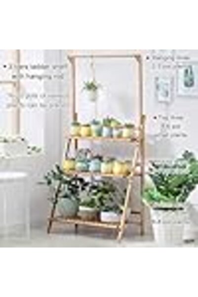 Arabest Bamboo 3-Tier Hanging Plant Stand, Folding Flower Pot Organizer Shelv...