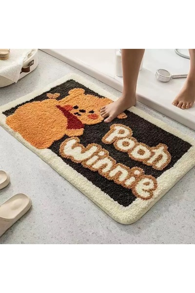 NazLand Ayıcık Peluş Banyo Paspası 40x60 cm | Yumuşak Kaydırmaz Dekoratif Pel...