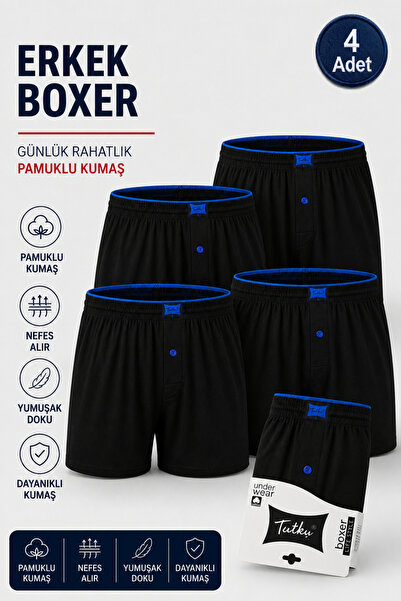 Alıç Tutku Men's Combed Cotton Boxers - 4 Pieces Comfortable Fit Breathable F...