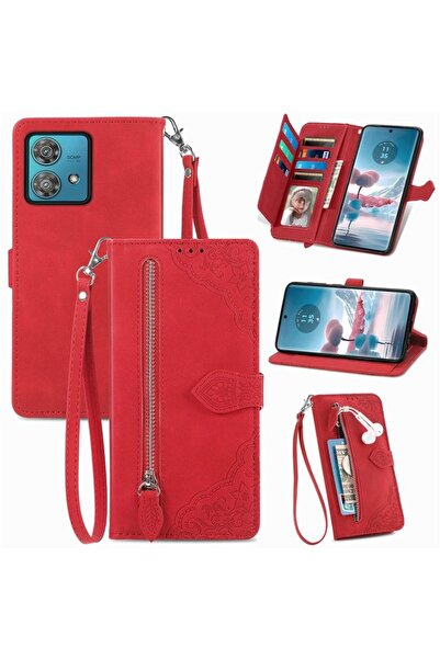 sscase Flower Zipper Θήκη Πορτοφόλι Red (Motorola Edge 40 Neo)