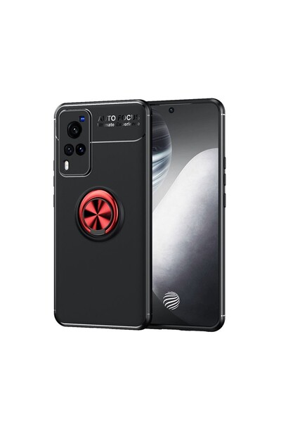 sscase Solid Color θήκη Σιλικόνης με Δαχτυλίδι Black+Red (Vivo X60 Pro 5G)