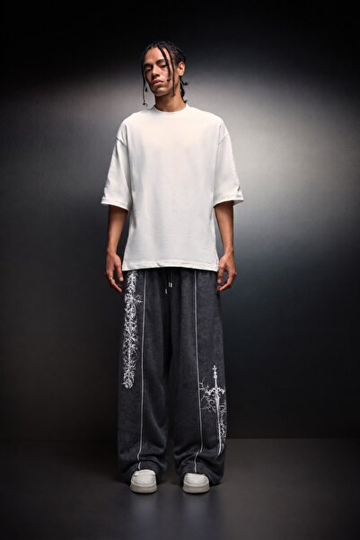 Slatra Men's Smoked Draw Your Swords Washed Effect Baggy Tracksuit