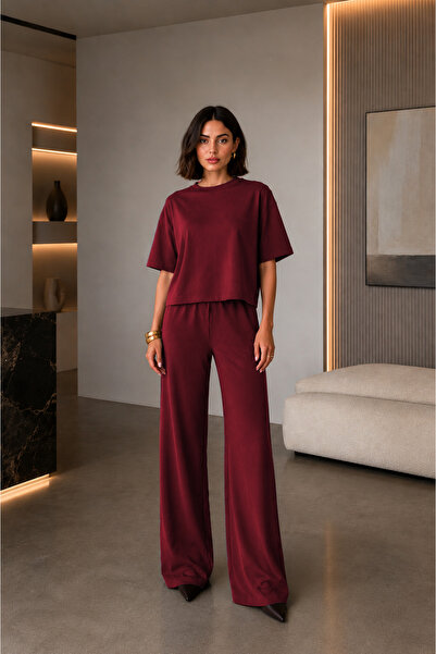 BARLİZ Women's Casual Summer Premium Crew Neck Short Sleeve Set