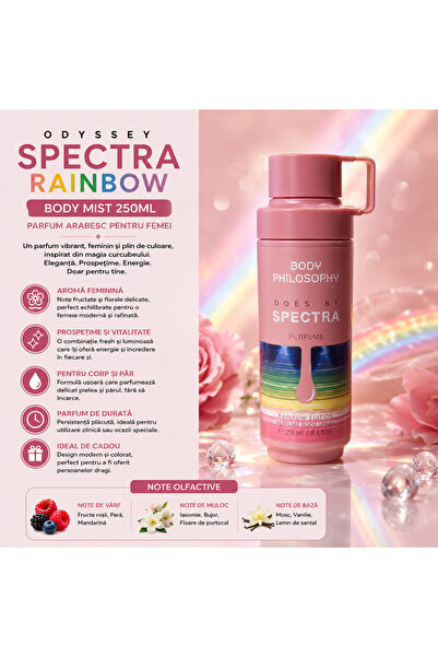 Spectra Arabian Perfume Body Mist Odyssey Rainbow 250ML for Women, Sweet Flor...