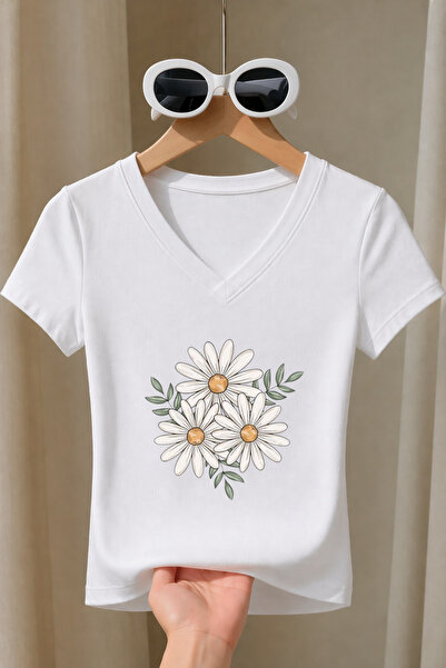 Velostra Γυναικείο μπλουζάκι με στάμπα Daisy Flower Basic για καθημερινή χρήσ...