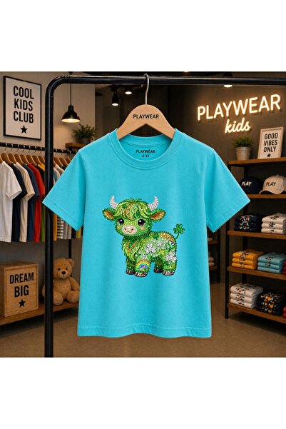 playwear Green Diamond Bull Printed 100% Kids Unisex T-Shirt 5 6 -7 8-9 10 -1...