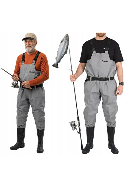 Mardil Salopetă de pescuit cu cizme, impermeabilă, din PVC, mărimea 45, gri, ...