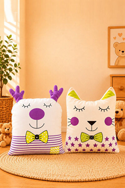 Paris Home 2-Piece Children's Room Cushion Pillow Set, Filled, Cute, Multi-Pu...