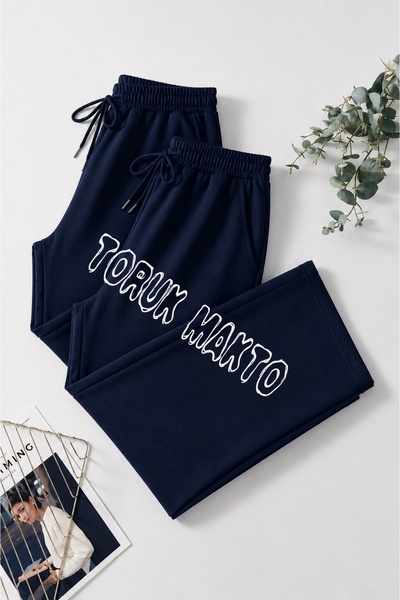 TORUK MAKTO 2 Pieces Unisex Regular Pipe Leg Navy Blue Color Sweatpants