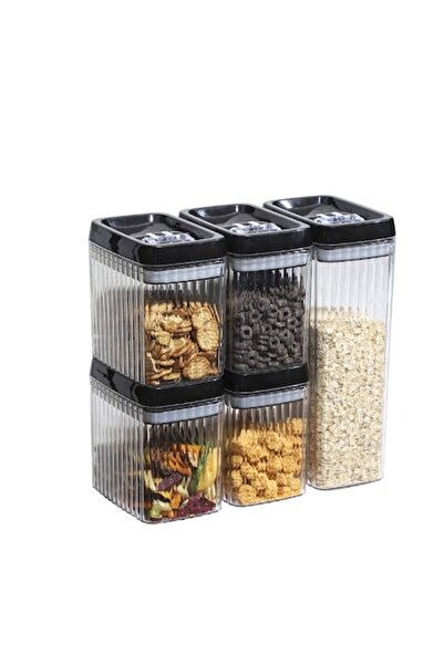 DAMUR Set of 5 Plastic Containers, for Food/Objects, Airtight Closure, Wavy T...