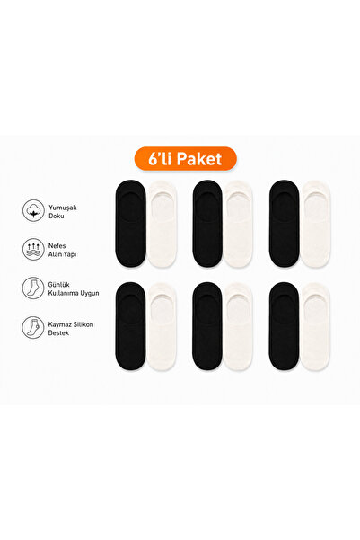 hür socks 6 li unisex siyah—beyaz penye babet çorap
