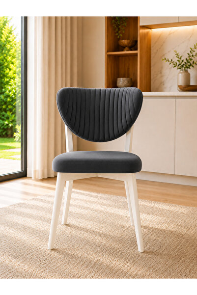 formood Mutfak Sandalyesi Modern Antrasit Kumaş Salon Sandalyesi Beyaz Ayak E...