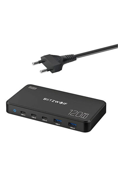 BlitzWolf Βάση Φόρτισης GaN με 2 Θύρες USB-A και 3 Θύρες USB-C, Παροχή Ισχύος...