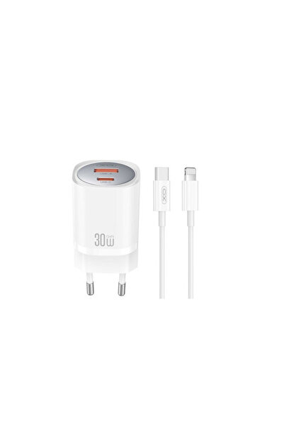 Xo Φορτιστής με θύρα USB-A και θύρα USB-C και καλώδιο USB-C σε Lightning, 30W...