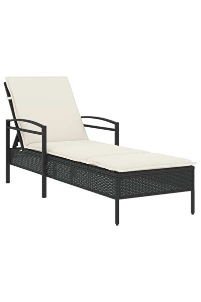 vidaxl Șezlong cu pernă, negru, 63x200x81 cm, poliratan