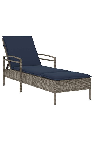 vidaxl | Șezlong | cu pernă 1-persoană Gri 63 x 200 x 81 cm poliratan