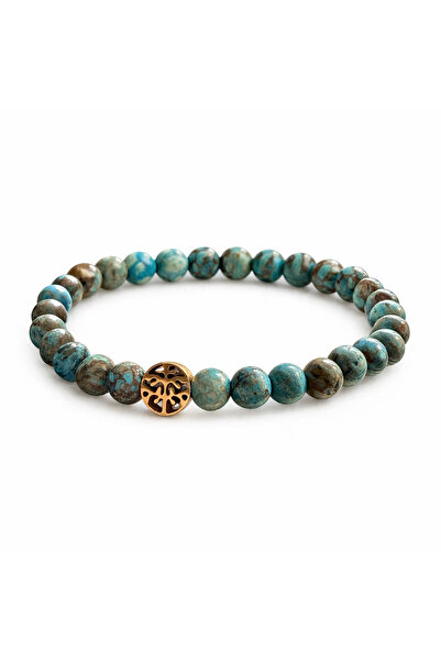 Kareline Men's Blue Calsilica Jasper Bracelet with Tree of Life 6.5 mm – 14k ...