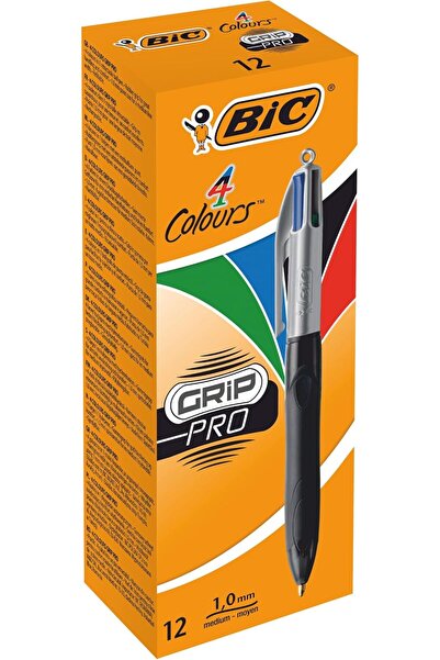 Bic Grip Pro Retractable Ballpoint Pen, 4 Colors (1.0 mm), Box of 12