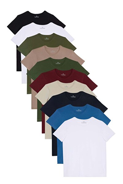 Tudors Pachet de 10 tricouri unisex, negru-alb- nurcă-verde-albastru marin-al...