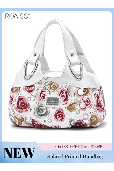ROAISS Women's PU Leather Handbag Fashion Ink Printing Pleated Large Capacity...