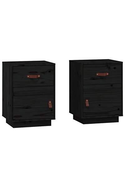 vidaxl Noptiere, 2 buc., negru, 40x34x55 cm, lemn masiv de pin