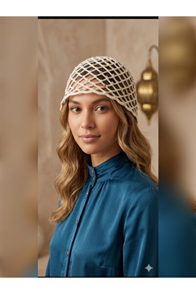 meryemin butiği Hand-Knitted Sequined Hat Fits a Head Circumference of 45.55 Ml.