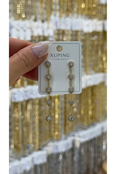 SU PERİSİ TAKI BİJUTERİ XUPİNG KARARMAZ 14K GOLD TOPÇUKLU ZİNCİR KÜPE