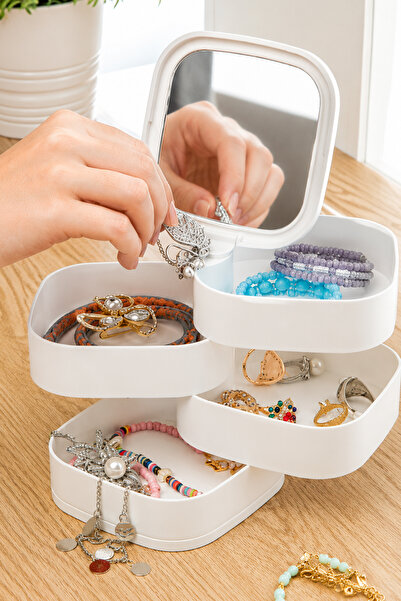 Destpak 4-Tier Jewelry Organizer with Mirror - Earrings Necklaces Rings Brace...