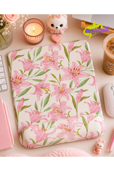 matizya Pembe Lilyum Desenli Kare Bilek Destekli Mousepad 19x23 cm Ergonomik ...