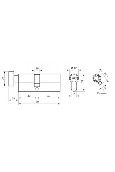 THIRARD Cilindru de ușă, profil european, cu buton 30 x 60 mm, 5 chei, nichel...
