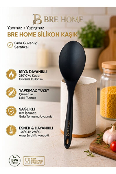 BRE HOME 30 cm Silikon Mutfak Servis Kaşığı - Yanmaz Yapışmaz Büyük Boy Yemek...