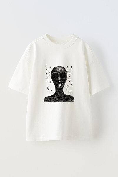 Anetos Tricou supradimensionat alb din bumbac, cu imprimeu frontal Scribble M...