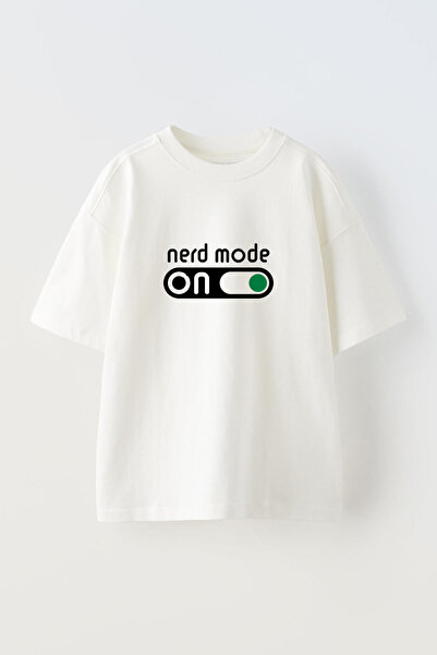 Anetos Tricou oversize alb din bumbac, cu imprimeu frontal, cu mesajul „nerd ...