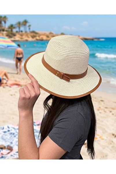 MD Moda Accessories Cream Straw Beach Hat with Belt Detail