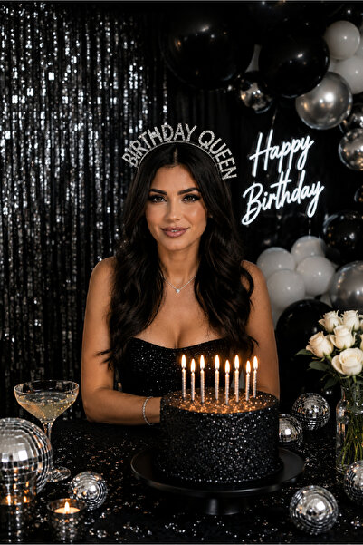 Magique Party "BIRTHDAY QUEEN" Yazılı Taşlı Metal Taç - Silver/Gümüş