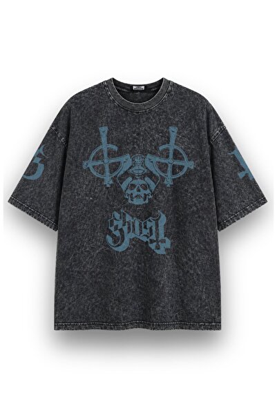 Fuddy Moda Tricou unisex oversize cu imprimeu Ghost Sleeve, lavabil, pentru t...