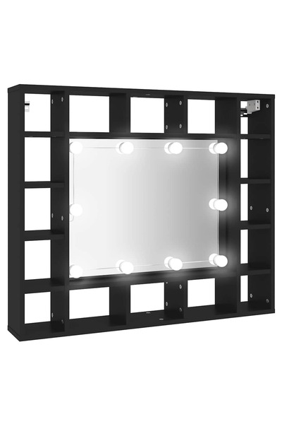 vidaxl Dulap cu oglindă cu LED, negru, 91x15x76,5 cm