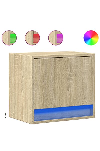 vidaxl Noptiere montate pe perete cu lumini LED, 2 buc., stejar sonoma