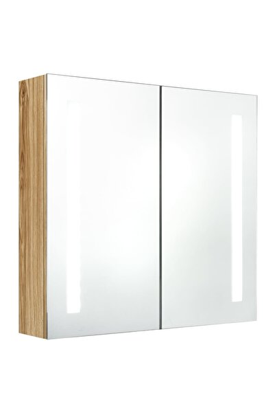 vidaxl Bathroom cabinet with mirror and LED, oak, 62x14x60 cm