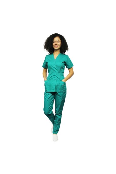 RUNI Green medical suit, with kimono-type blouse and Stretchy trousers
