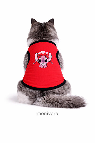 Modetra New Season Angel Stitch Printed Red Color Ribbed Cat Outfit - Undersh...