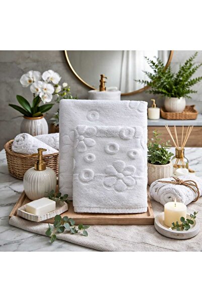 Kotonia Home Bath Towel jacquard, 100% Cotton, satin floral decor, 70x140 cm,...