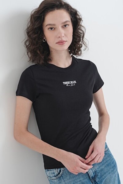 Tommy Jeans , Slim fit T-shirt with logo print, White, Black, L