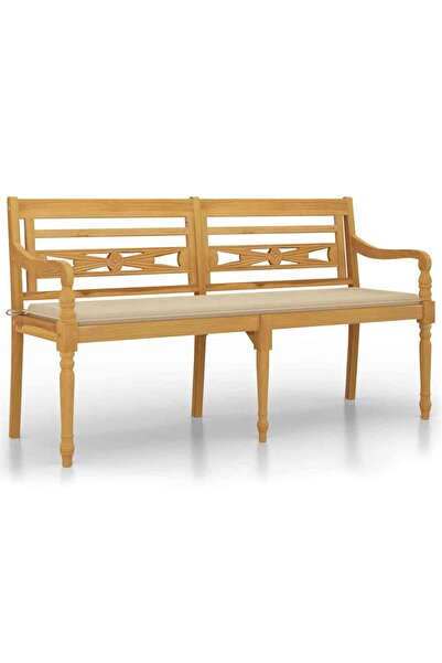 vidaxl Bancă Batavia cu pernă bej, 150 cm, lemn masiv de tec