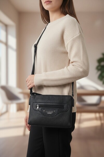 enoch Women's Textured Leather Daily Crossbody Bag with Zipper Front and Adju...