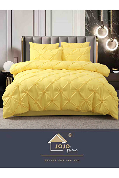 JOJO HOME Set lenjerie de pat dublu cu pliuri brodate, 6 piese, cearceaf cu e...